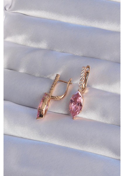 Xuping Rose Renk Pembe Zirkon Taşlı Sallantılı Küpe