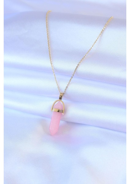 316L Çelik Gold Renk Kristal Pembe Taş Model Kadın Kolye fiyatları