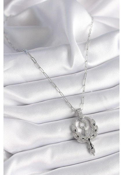 316L Çelik Gümüş Renk Zirkon Taşlı Anka Kuşu Model Kadın Kolye fiyatları