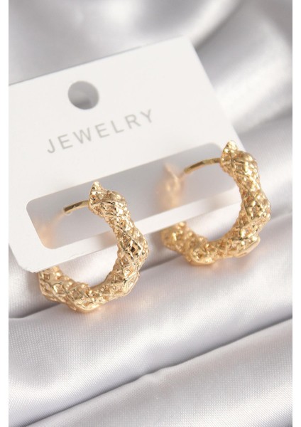 Pirinç Gold Renk Örme Halka Model Kadın Küpe