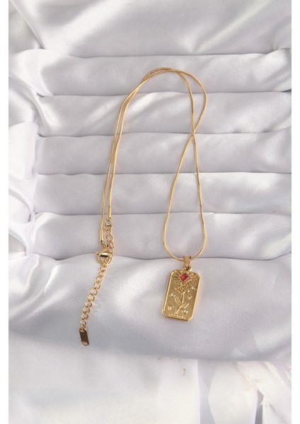 316L Çelik Gold Renk Kırmızı Zirkon Taşlı Gül Model Vintage Kolye fiyatları