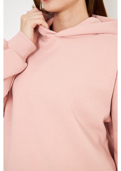 Kadın Kapüşonlu Cepli Sweatshirt Pembe fırsatları