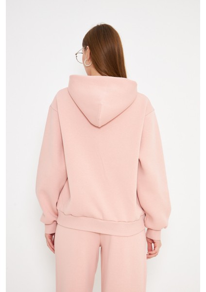 Kadın Kapüşonlu Cepli Sweatshirt Pembe indirimleri