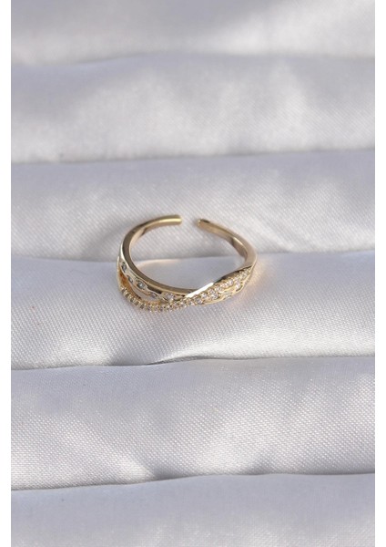 Pirinç Gold Renk Zirkon Taşlı 2li Görünüm Ayarlanabilir Yüzük fiyatları