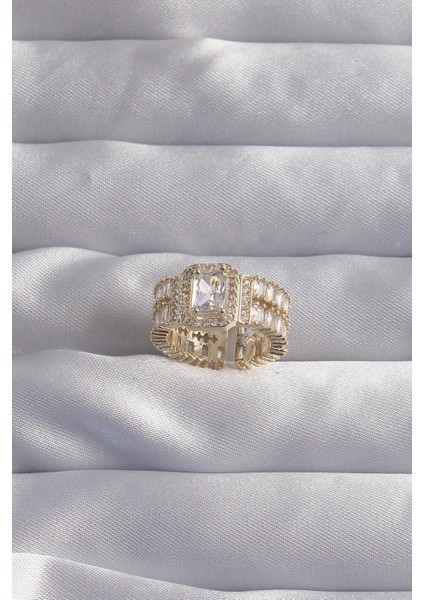 Pirinç Gold Renk Su Yolu Model Ayarlamalı Baget Taş Yüzük