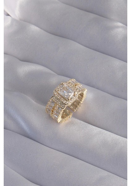 Pirinç Gold Renk Su Yolu Model Ayarlamalı Baget Taş Yüzük fiyatları