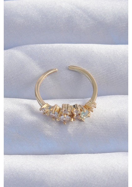 Pirinç Gold Renk Zirkon Taşlı Damla Detay Ayarlanabilir Yüzük fiyatları