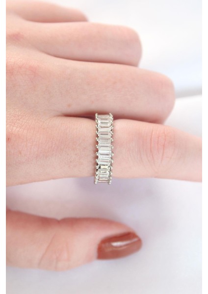 Sıralı Baget Taşlı Silver Renk Ayarlanabilir Yüzük fiyatları