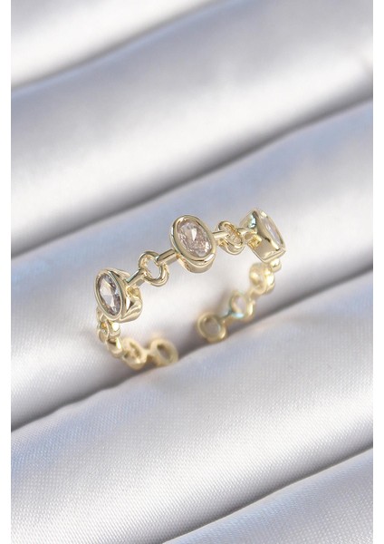 Pirinç Gold Renk Zirkon Taşlı Yuvarlak Zincir Model Kadın Yüzük