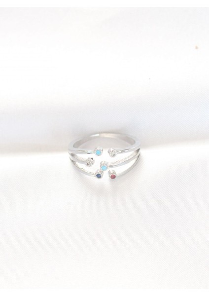Renkli Zirkon Taşlı Silver Renk Ayarlanabilir Yüzük fiyatları