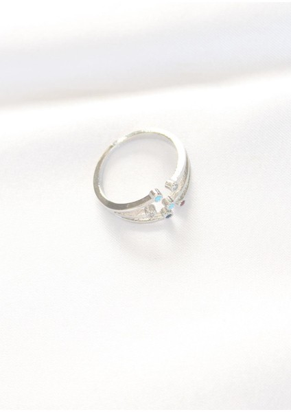 Renkli Zirkon Taşlı Silver Renk Ayarlanabilir Yüzük modelleri