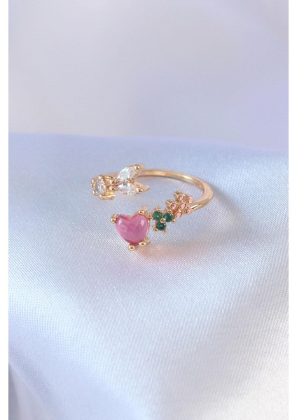 Gold Renk Zirkon Taşlı Kalp Model Pirinç Kadın Yüzük fiyatları