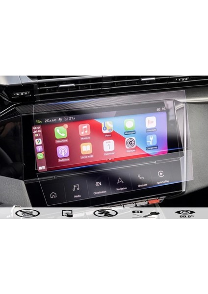 Peugeot 408 Gt Uyumlu Multimedya ve Klima Paneli Ekran Koruyucu Kırılmaz Şeffaf Temperli Nano Cam modelleri