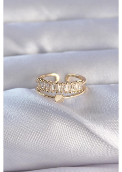 Pirinç Gold Renk Zirkon Taşlı Baget Su Yolu Model Ayarlanabilir Yüzük fiyatları