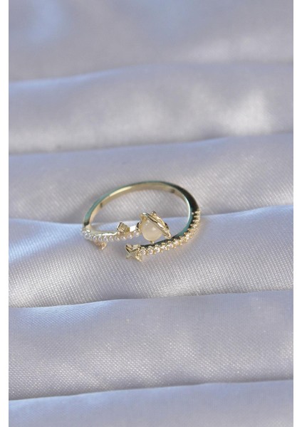 Pirinç Gold Renk Zirkon Taşlı Incili Satürn Model Ayarlanabilir Yüzük fiyatları