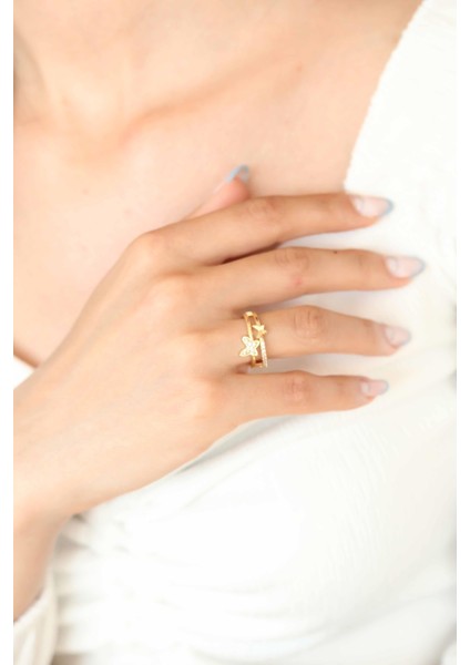 Zirkon Taşlı Altın Kaplama Kelebek Kadın Yüzük fiyatları