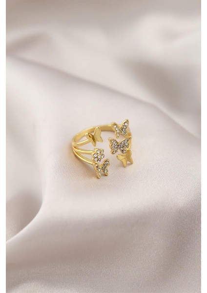 Gold Renk Metal Kelebek Model Kadın Yüzük