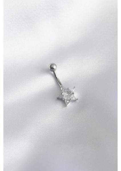 316L Cerrahi Çelik Zirkon Taşlı Yıldız Model Kadın Göbek Piercing