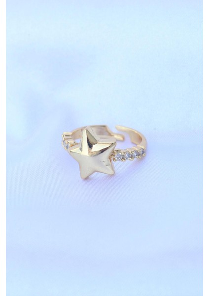 Pirinç Gold Renk Ayarlanabilir Zirkon Taşlı Yıldız Yüzük fiyatları