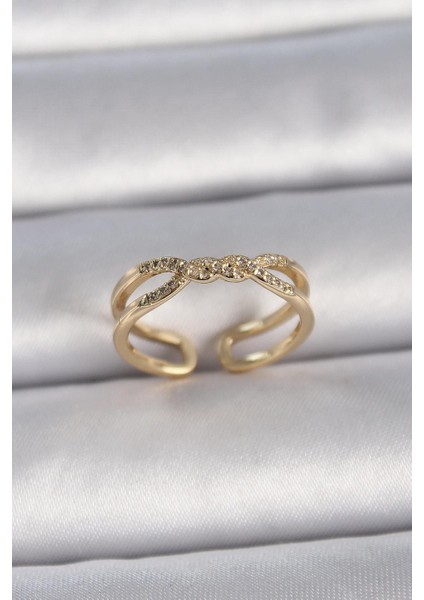 Pirinç Gold Renk Ayarlanabilir Zirkon Taşlı Sarmal Model Kadın Yüzük