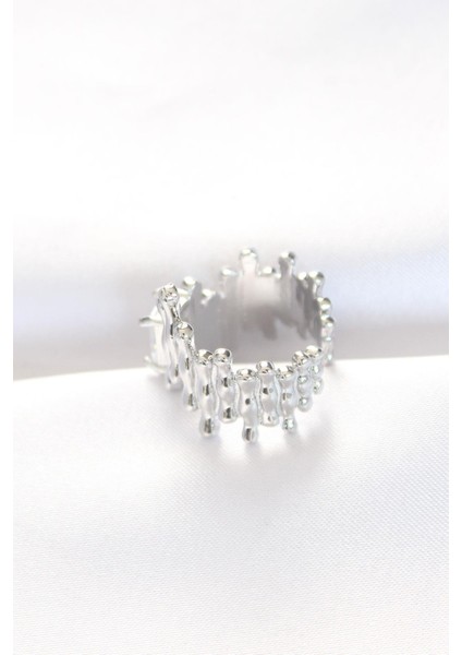 Silver Renk Tırtıklı Kalın Baget Taş Tasarım Ayarlanabilir Yüzük fiyatları