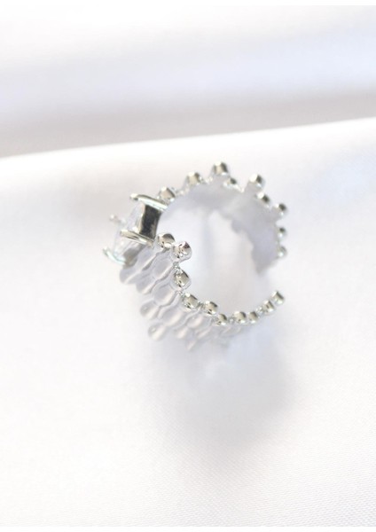 Silver Renk Tırtıklı Kalın Baget Taş Tasarım Ayarlanabilir Yüzük modelleri