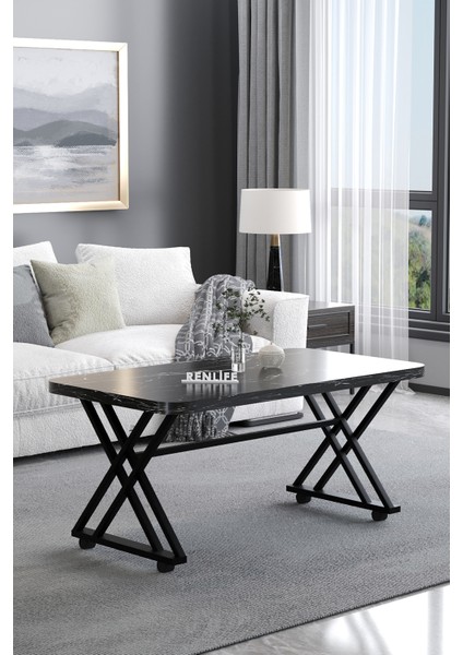 Tekerlekli Orta Sehpa Yemek Masası Balkon Masası Mutfak Masası 60 x 100 Metal Ayaklı (bendir)