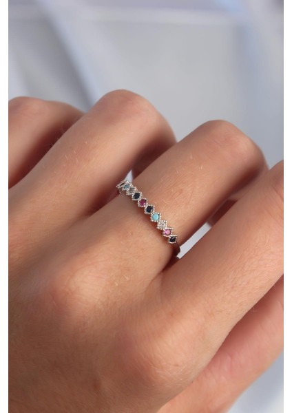 Pirinç Gümüş Renk Renkli Zirkon Taşlı Ayarlamalı Yüzük fiyatları