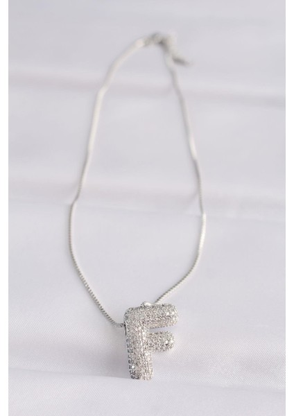 316L Çelik Zincirli Zirkon Taşlı F Harfli Silver Renk Bubble Kolye fiyatları