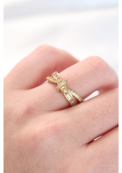 Kıvrım Model Gold Renk Zirkon Taşlı Ayarlanabilir Yüzük fiyatları