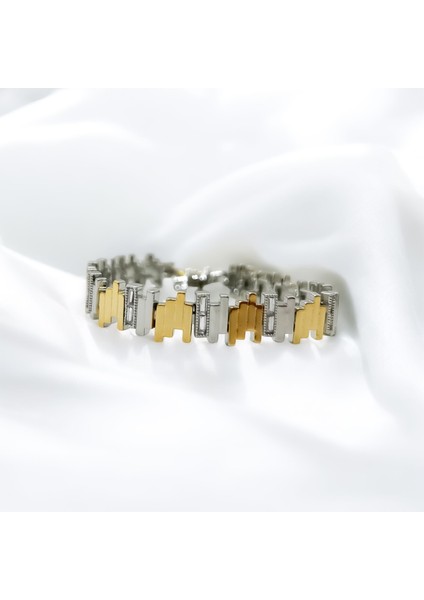 Vip Seri 14K Kuyum Model 17CM+2CM Asimetrik Tasarım Taşlı Gold Gümüş 316L Paslanmaz Çelik Bileklik fiyatları