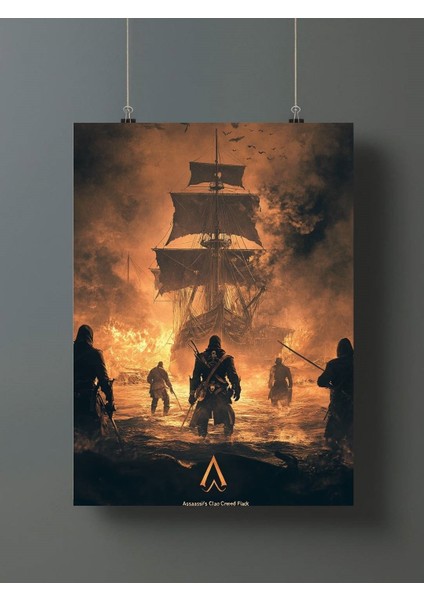 Assassins Creed Black Flag Illüstrasyon Posteri - Çerçevesiz Parlak Fotoğraf Kağıdı