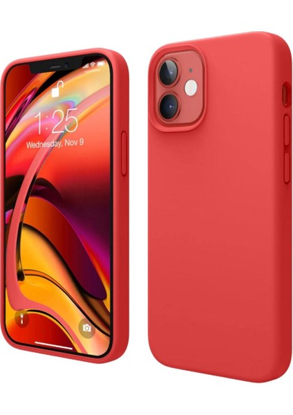 Apple iPhone 12 Uyumlu Silikon Kılıf - Pastel Renk Tonu Esnek Tam Koruma Kapak - Kırmızı