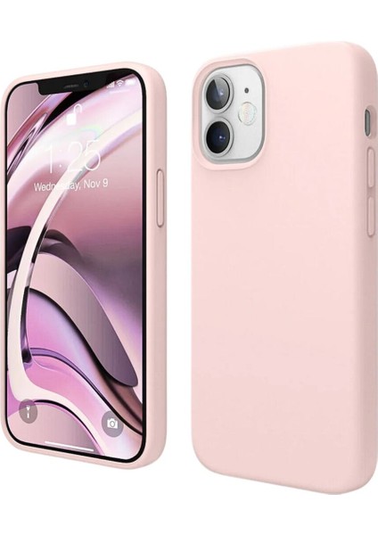 Apple iPhone 12 Mini Uyumlu Silikon Kılıf - Pastel Renk Esnek Tam Koruma Kapak - Pudra Pembe