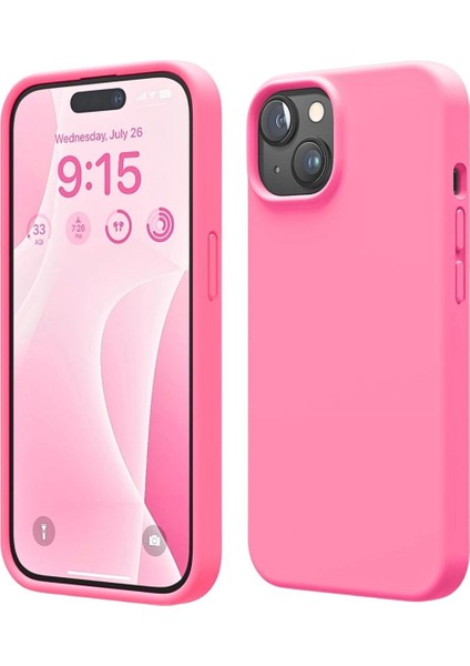 Apple iPhone 15 Uyumlu Silikon Kılıf - Pastel Renk Tonu Esnek Tam Koruma Kapak - Pembe