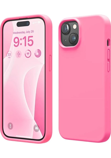 Apple iPhone 15 Uyumlu Silikon Kılıf - Pastel Renk Tonu Esnek Tam Koruma Kapak - Pembe