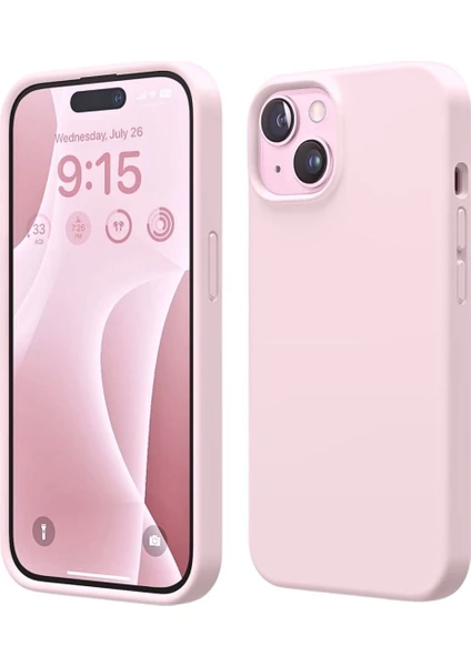 Apple iPhone 15 Plus Uyumlu Silikon Kılıf - Pastel Renk Esnek Tam Koruma Kapak - Pudra Pembe