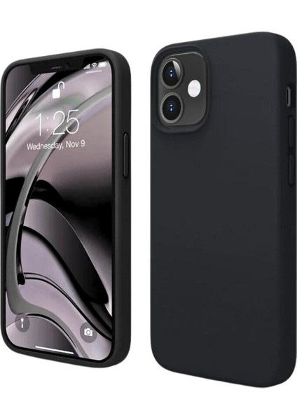 Apple iPhone 12 Mini Uyumlu Silikon Kılıf - Pastel Renk Tonu Esnek Tam Koruma Kapak - Siyah