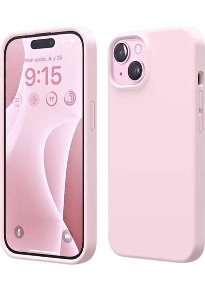 Apple iPhone 15 Uyumlu Silikon Kılıf - Pastel Renk Tonu Esnek Tam Koruma Kapak - Pudra Pembe