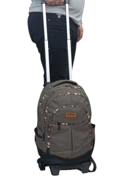 Rowan Tekerlekl 2 Kademeli Çekçekli Kahverengi Laptop Bölmeli Özel Fermuar Okul Sırt Çantası 44*34*23 cm