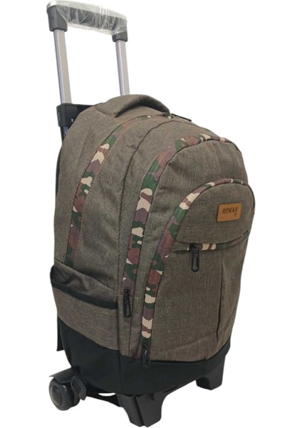 Rowan Tekerlekl 2 Kademeli Çekçekli Kahverengi Laptop Bölmeli Özel Fermuar Okul Sırt Çantası 44*34*23 cm fırsatları