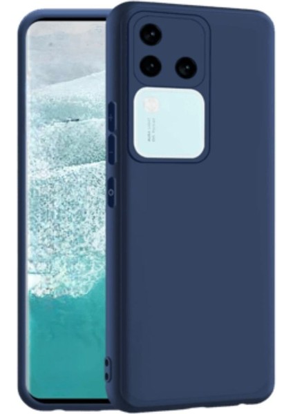Vivo V30 Uyumlu Silikon Kılıf - Kamera Korumalı Esnek Pastel Renk Kapak - Lacivert
