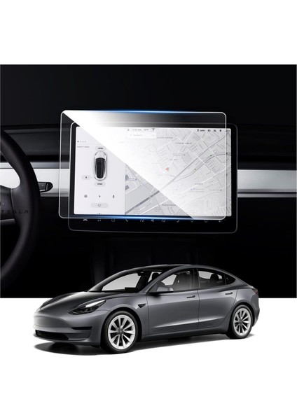 Tesla Model Y Araç Multimedya Temperli Cam Ekran Koruyucu 15' Kalıp Tam Uyum