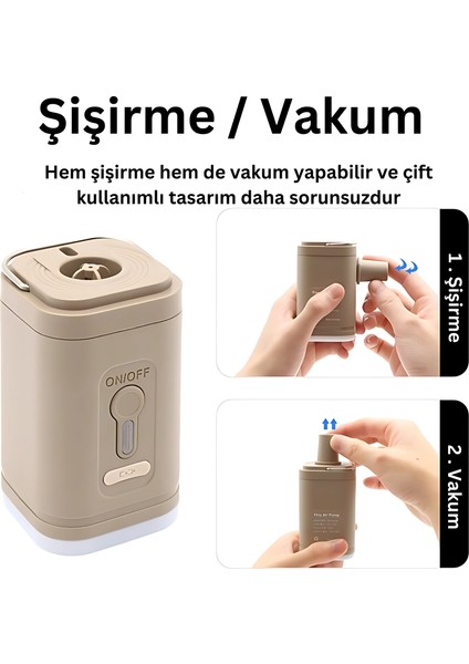 Taşınabilir Kablosuz Elektrikli Hava Pompası, Type-C Şarjlı, Şişirme ve Söndürme Için 5 Başlıklı