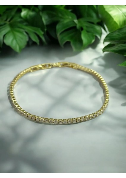 Paslanmaz Çelik Su Yolu Bileklik 18 cm Kararmaz Kadın Bileklik Gold Kaplama Zirkon Taşlı Bileklik