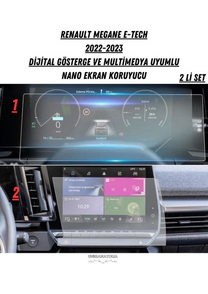 Renault Megane E-Tech 2022 2023 Multimedya ve Gösterge Panel Uyumlu Nano Ekran Koruyucu