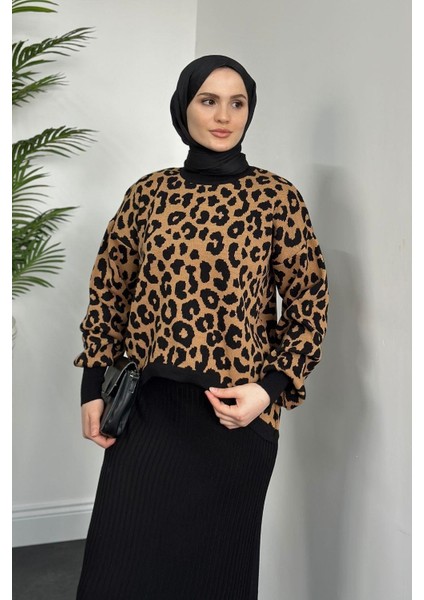 Shea Leopar Crop Jile Takım Siyah