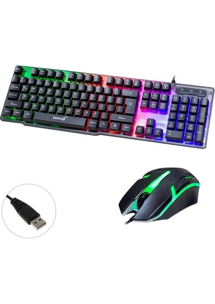 LX-T302 Oyuncu Klavye Mouse Set Rgb Işıklı Orjinal