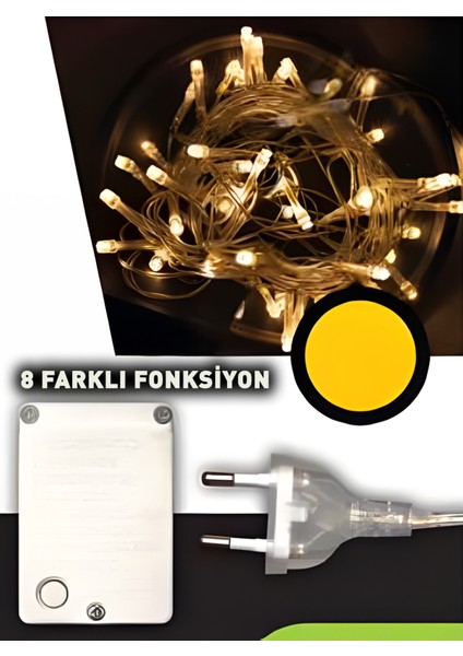 LED Işık 100'LÜ Sarı 5 Metre Fonksiyonlu/Adaptörlü