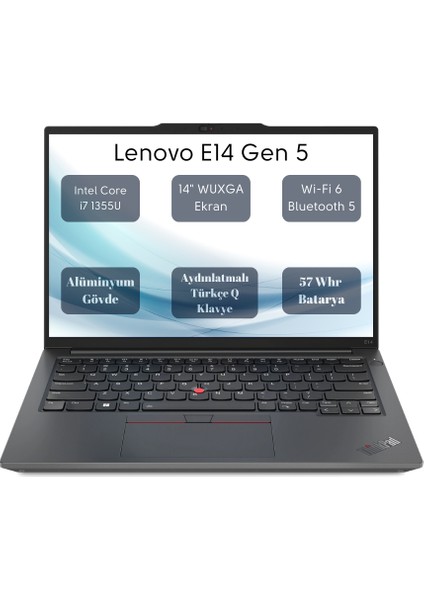 Thinkpad E14 Intel Core I7 1355U 40GB 1tb SSD 14" Wuxga Freedos Taşınabilir Bilgisayar 21JK0006TX O15